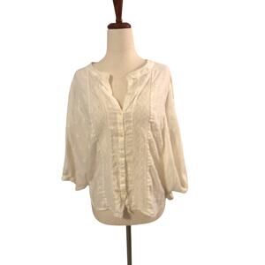 ANA A New Approach Blouse Small Ivory Swiss Dot Dolman Sleeve Button Front Top